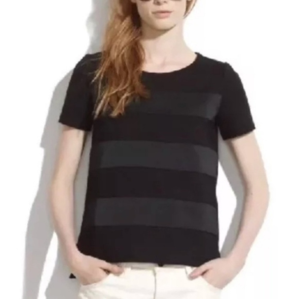 Madewell Black Satin Stripe Night Out T-Shirt, S - Picture 1 of 6